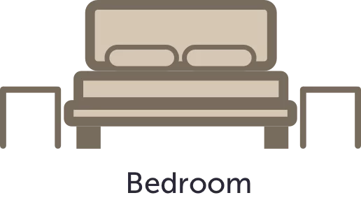 line drawing of a bed and endtables