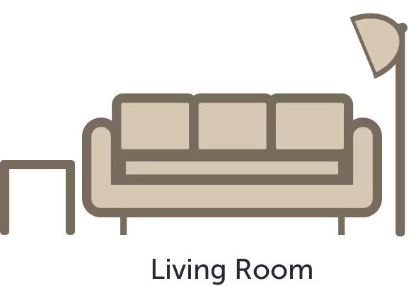 line drawing of a sofa, endtable, and a lamp