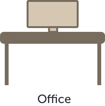 line drawing of a desk and computer